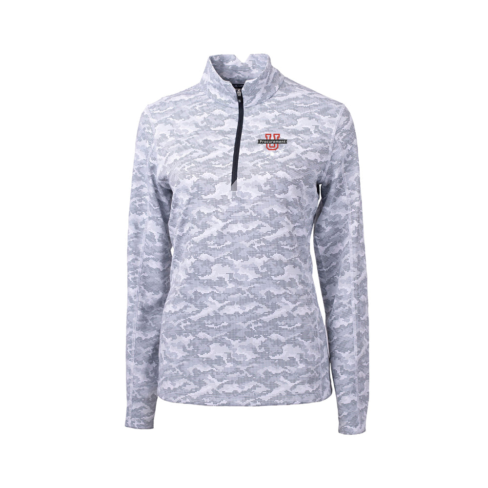 Procurement U - Cutter & Buck Traverse Camo Print Stretch Quarter Zip Womens Pullover