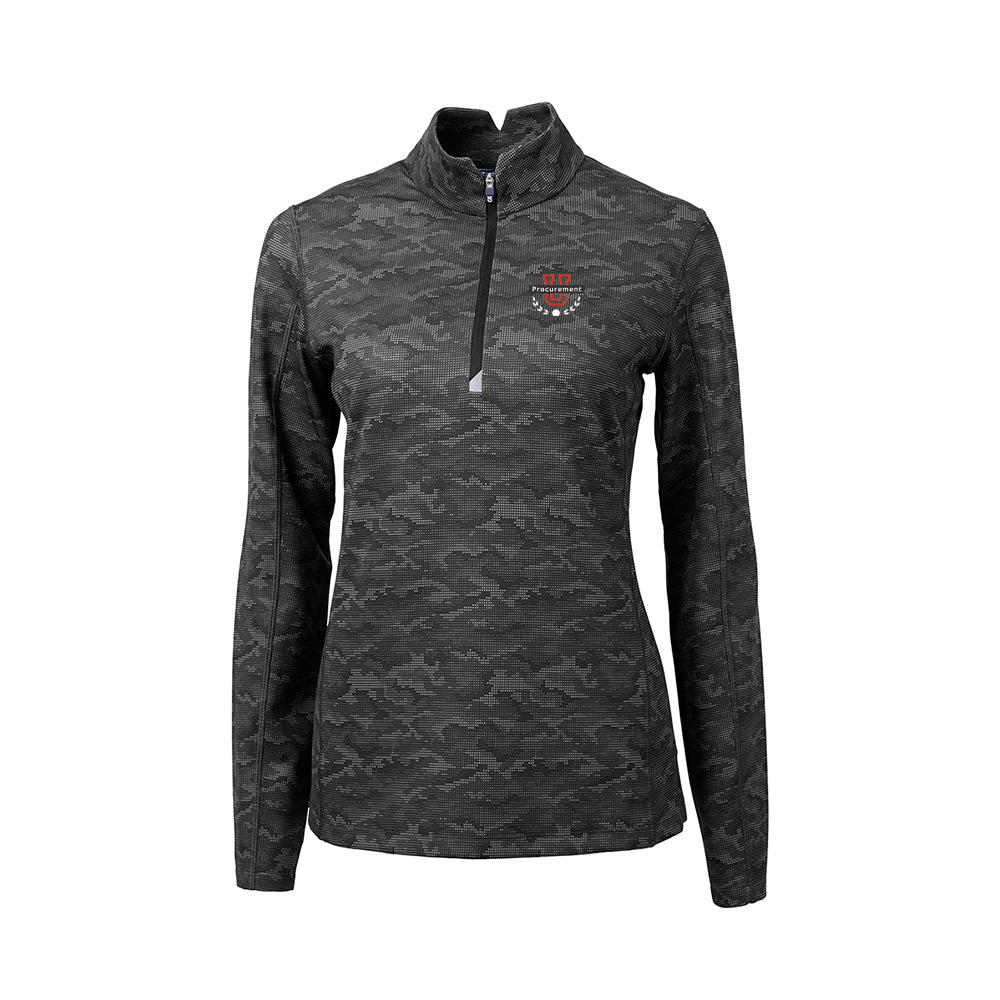 Procurement U - Cutter & Buck Traverse Camo Print Stretch Quarter Zip Womens Pullover